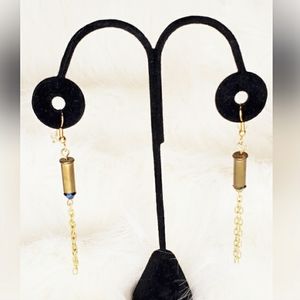 New ammo earrings with crystal & gold chain